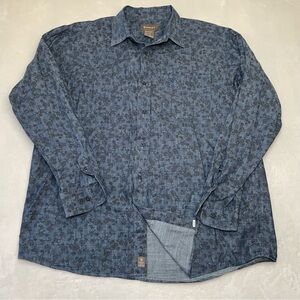 Ariat Dress Shirt Mens XL Blue Girard Classic Fit Poplin Print Button Down AOP